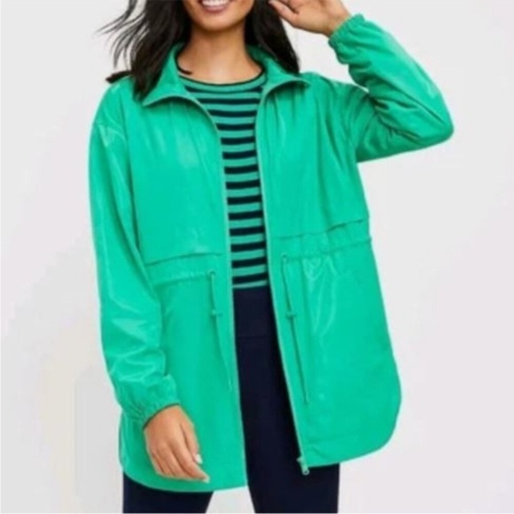 Lou & Grey like new cinch waist anorak jacket sheen fully lined kelly green S